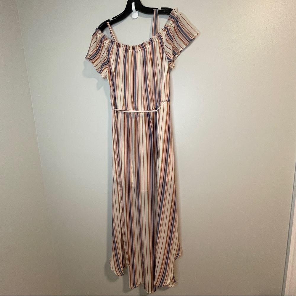 Lily Rose Striped Off Shoulder Shorts Maxi Dress Romper Women's L - Picture 2 of 8